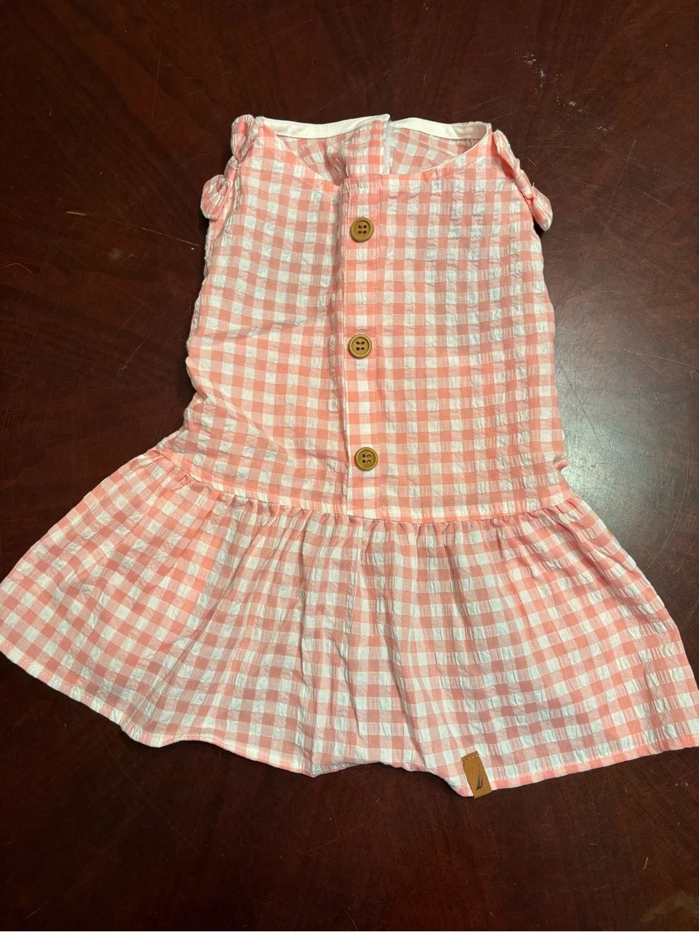 Nautica Coral Pink and White Gingham Dog Dress with Buttons